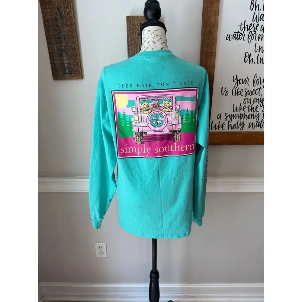 Simply Southern Women's Relaxed Fit Long Sleeve Graphic Tee Seafoam Green Medium